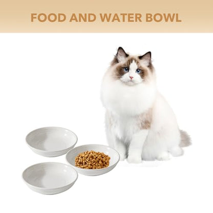Havniva Ceramic Cat Bowl Whisker Friendly 5.5” Cat Dishes Shallow Cat Food Bowl Anti-Slip Pet Water Bowls for Indoor Cats, Wide Cat Food Dish Prevent Whisker Fatigue (3 Pack) - color: White - A