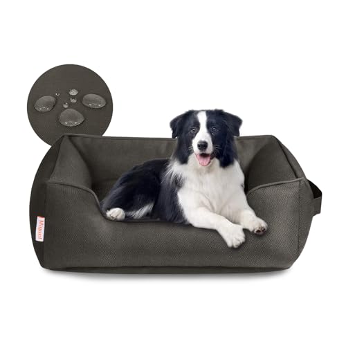 Miguel Waterproof Outdoor Dog Bed for Medium Small Dogs, Oxford Pet Bed Tough with Sides Easy Clean, All Weather Rectangle Puppy Bed with Removable Cover Bolster Bed Scratch Resistant, 35 inches - color: Brown - Waterproof Oxford, size: XL (35" x 25" x 10