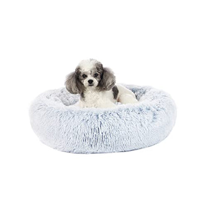 Bedfolks Calming Donut Dog Bed, 23 Inches Round Fluffy Dog Beds for Small Dogs, Machine Washable Anti-Anxiety Plush Puppy Bed（Light Blue, Small） - color: Light Blue, size: 23.0"L x 23.0"W x 7.0"Th