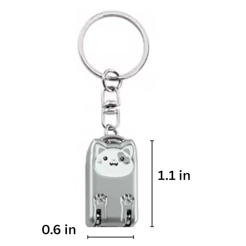 Mini Nail Clippers Keychain, Cute Cat Nail Clipper, Small Foldable Portable Travel Size, Cutie Kitten, Compact Pocket Folding Nail Cutter Keyring (Silver) - color: Silver