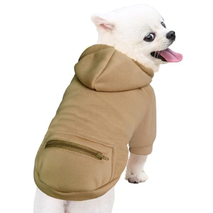 Jecikelon Pet Dog Cold Weather Coat with Pocket Winter Dog Hoodie Warm Puppy Clothes for Small Dogs Chihuahua Clothing (Khaki, X-Small) - color: Khaki, size: X-Small