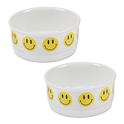 Bone Dry Ceramic Food Bowls, Non-Slip & Dishwasher Safe, Small Set, 4.25x2, Smiley Face, 2 Count - color: Smiley Face, size: Small Set, 4.25x2"