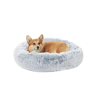Bedfolks Calming Donut Dog Bed, 30 Inches Round Fluffy Dog Beds for Medium Dogs, Anti-Anxiety Plush Dog Bed, Machine Washable Pet Bed (Light Blue, Medium) - color: Light Blue, size: 30.0"L x 30.0"W x 8.0"Th