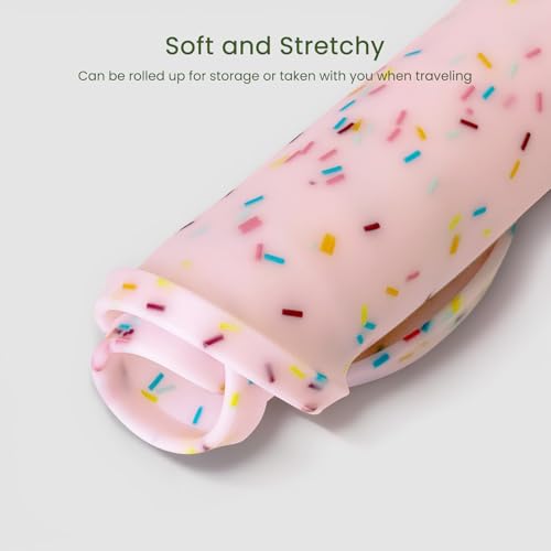 PWTAA Dog Food Mat Anti-Slip Silicone Dog Bowl Mat Thicker Pet Placemat Waterproof Cat Feeder Pad with Raised Edge Puppy Kitten Feeding Mats Suitable Small Medium-Sized Dogs Cats Eating Tray - color: Donut Pink, size: 25.6" x 13"