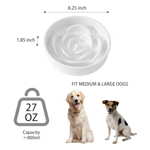 8.25'' Ceramic Slow Feeder Dog Bowls - Petal Shape Modern Dog Food Dish for Medium and Large Breeds, Puzzle Maze Bowl to Slow Down Eating, Anti-Gulping, Dishwasher & Microwave Safe, White - color: White, size: 8.25 inch