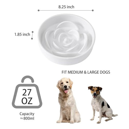 8.25'' Ceramic Slow Feeder Dog Bowls - Petal Shape Modern Dog Food Dish for Medium and Large Breeds, Puzzle Maze Bowl to Slow Down Eating, Anti-Gulping, Dishwasher & Microwave Safe, White - color: White, size: 8.25 inch