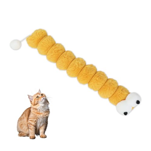 Andiker Catnip Toys for Cats, Cute Caterpillar Design Cat Pillar with Pompom Ball Cat Kicker Toy Containing Catnip Silvervine Galls Fruit Interactive Cat Toys for Indoor Cats (Yellow) - color: Yellow