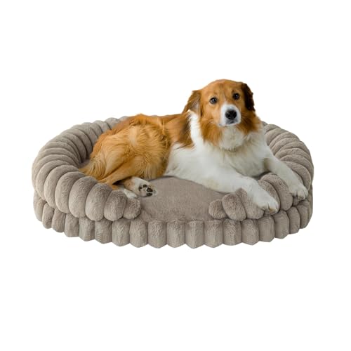 BALANCE Calming Dog Bed for Large Sized Dogs, 36 Inches Oval Washable Pet Bed with Sides, Orthopedic Pet Couch Sofa with Non-Slip Bottom, Oatmeal - color: Oatmeal, size: 36"l X 27"w X 7.5"th