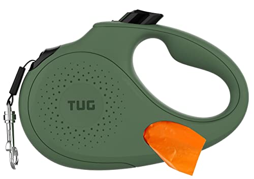 TUG Oval 360° Tangle-Free Retractable Dog Leash with Integrated Waste Bag Dispenser (Medium, Green) - color: Green, size: Medium