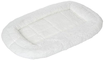 MidWest Homes for Pets Small QuietTime Double Bolster Pet Bed, White Plush 24-Inch Crate Mat with Stacked Bolsters, Machine Washable, Secure Fit with Elastic Straps - color: White Plush, size: 24-Inch