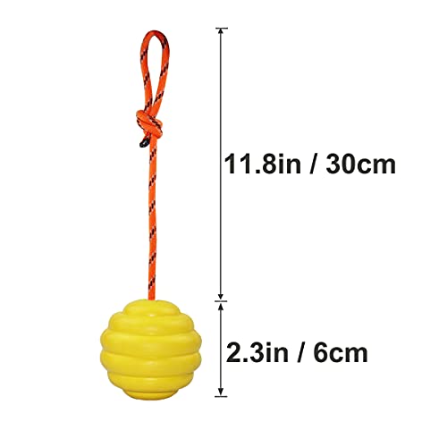 K9 Training Ball with Rope, Exercise and Reward Toy for Dogs - Indestructible Dog Toy Ball with Handle for Training Pull, Throw, Tug - Belgian Malinois Gifts (Yellow) - color: Yellow