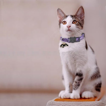 Halloween Cat Collar, Cotton 2 Pack Cat Collar with Bells, Breakaway Collars for Girl Boy Cats Kittens, Halloween Purple - color: Halloween Purple