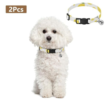 Small Dog Collar 2 Pack Cat Neck Collar Adjustable Length 10.6" to 17.1" - color: Yellow Lemons White