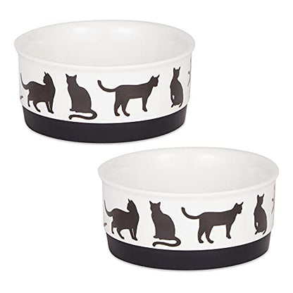 Bone Dry Ceramic Cat Bowls, Microwave & Dishwasher Safe, Small Set, 4.25x2, Black/White, 2 Count - color: Black/White, size: Small Set, 4.25x2"
