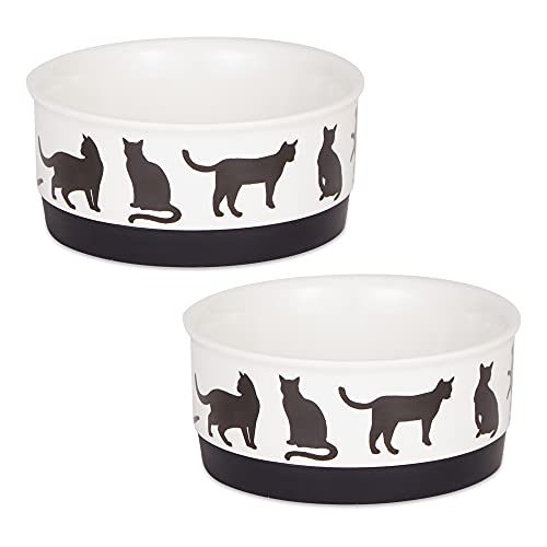 Bone Dry Ceramic Cat Bowls, Microwave & Dishwasher Safe, Small Set, 4.25x2, Black/White, 2 Count - color: Black/White, size: Small Set, 4.25x2"