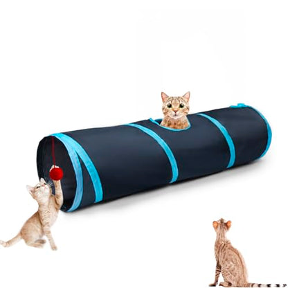 Cat Tunnel Tube Toys，Tunnels for Indoor Cats, 2 Way Blue Collapsible Interactive Toy with Balls for Rabbits, Kittens, Ferrets, Puppy - color: 2 Way Black Blue