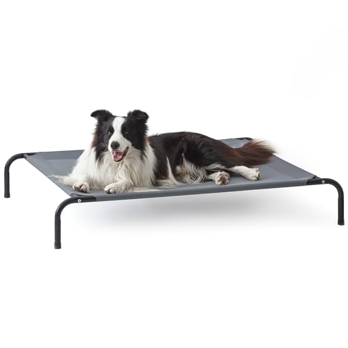 Love's cabin Elevated Dog Bed, Large Cooling Raised Pet Bed with Heavy-Duty Teslin Mesh, Durable Outdoor Dog Cot for Large Dogs, Breathable & Easy to Clean, 48"L x 35"W x 8"H - color: Grey