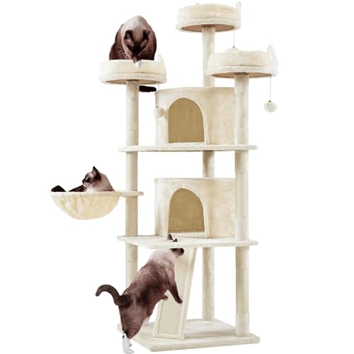 Yaheetech 68.5in Cat Tree Multi-Level Cat Tower with Large Cat Condo＆Cozy Perches Stable Pet Play House w/Sisal-Covered Scratching Posts＆Board for Indoor Cats, Beige - color: Beige, size: 68.5in