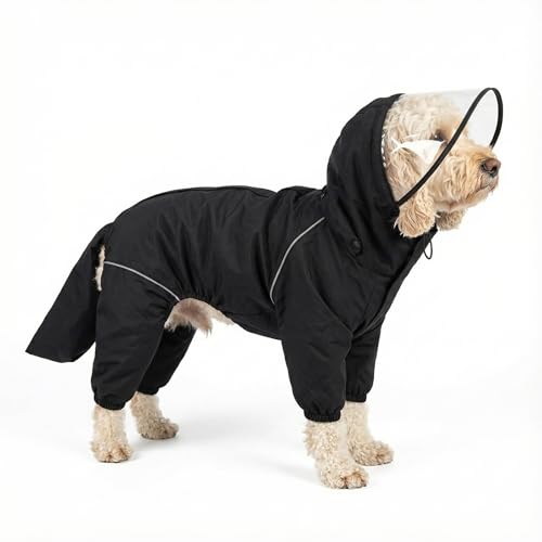 Dog Raincoat for Medium Large Dogs,rain Jacket Coat, Full Leg Coverage Waterproof Rain Suit with Detachable Hood & Tail, Reflective Strips，Labrador Retriever (Black for Boy, XX-Small) - color: Black (General Version）, size: XX-Small