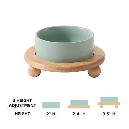 Havniva Raised Cat Bowls Water Bowl 5.1” Elevated Ceramic Cat Food and Water Bowl Whisker Friendly Pet Food Bowls for Indoor Cats, Wide Cat Water Dish Prevent Whisker Fatigue Non Slip Cat Feeder - color: 1 x Bowl + Stand - Light Green