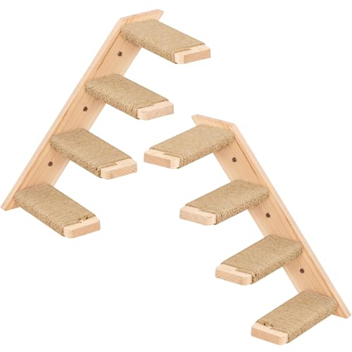 Cat Climbing Stair Shelf, Wall Mounted Ladder 2PCS 4 Steps Reversible Left & Right Direction, for Cats up to 15 Pounds, Cat Stairway with Jute Scratching Ladder Shelves for Kitten Perch Sleeping - color: 2 Pieces
