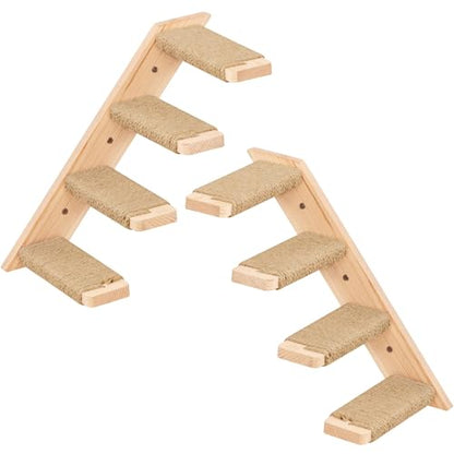 Cat Climbing Stair Shelf, Wall Mounted Ladder 2PCS 4 Steps Reversible Left & Right Direction, for Cats up to 15 Pounds, Cat Stairway with Jute Scratching Ladder Shelves for Kitten Perch Sleeping - color: 2 Pieces