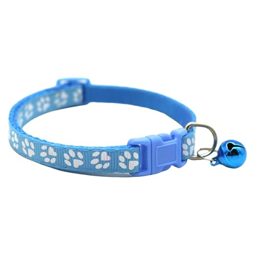 Breakaway Cat Collar with Bell, Safety Buckle Claw Print Design, Adjustable Lightweight Polyester Kitten Collar, Comfort Fit for Small Cats Indoor Outdoor Use (One Pack) (Blue) - color: Blue