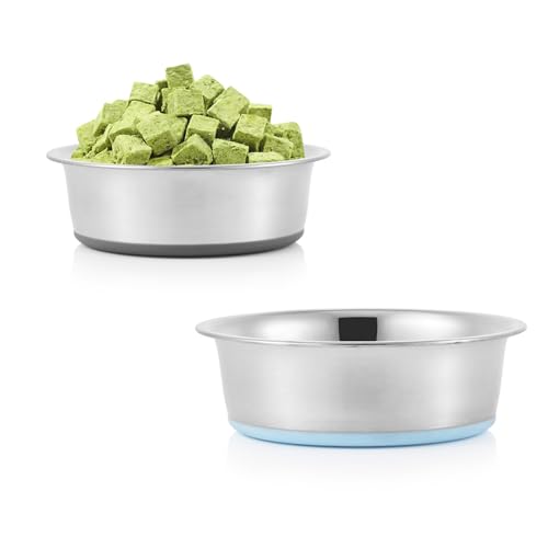 Stainless Steel Dog Bowls 2 Pack – 2 Cup Pet Food & Water Bowls with Non-Slip Rubber Base, Dishwasher Safe, for Small Dogs & Cats - size: 2 Cup