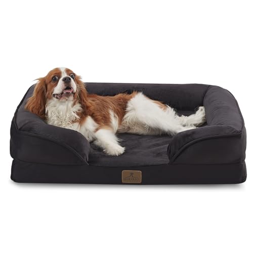 Bedfolks Orthopedic Dog Bed, Waterproof Dog Sofa Bed for Medium Dogs, Egg Foam Pet Couch Bed with Removable Washable Cover and Nonslip Bottom, Black - color: Black, size: 28.0"L x 23.0"W x 6.5"Th