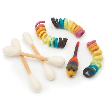 Glaciart One Indoor Catnip Cat Toy Pack - 7pc | Kitty Toys Include Wool Springs, Swabs & Mouse | for Activity, Exercise & Play | Filled w/Organic Catnip to Excite/Calm Pet | Great Gift Idea - color: Swabs & Springs & Mini Mouse