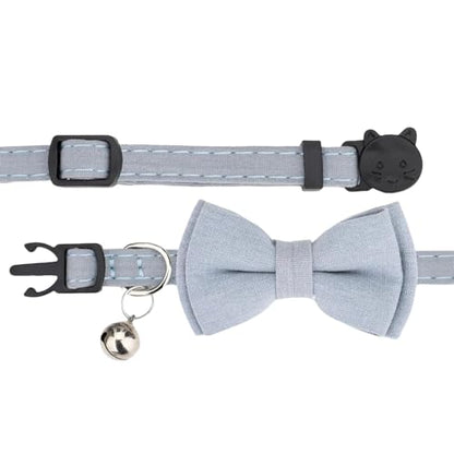 Breakaway Cat Collar, Removable Bowtie, Clear Bell, Safe Release, Quick Release.(Solid Blue) - color: Solid Blue