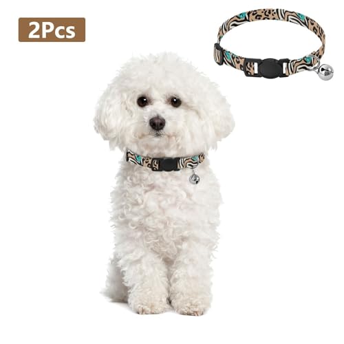 Zebra Leopard Tan Collar for Kitten, 2 Pack Kitten Bell Collar - color: Zebra Leopard Tan