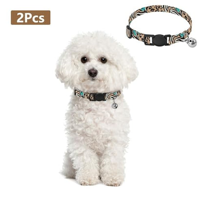 Zebra Leopard Tan Collar for Kitten, 2 Pack Kitten Bell Collar - color: Zebra Leopard Tan