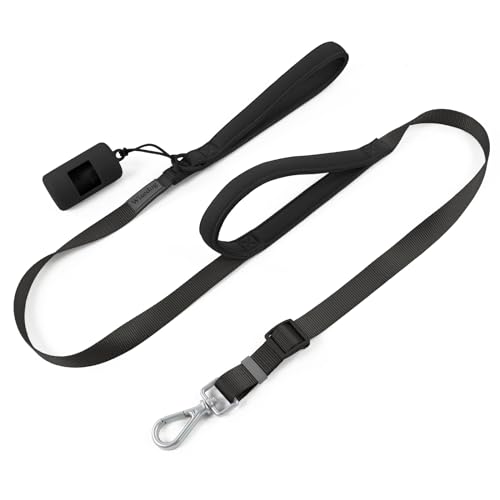 Dog Leash with Two Handles - Soft Padded Handles for Exact Control with Poop Bag Holder, Adjustable Length, Heavy Duty Lead for Medium and Large Dogs (Classic Black, L|5.2 ft-6 ft) - color: Classic Black, size: L