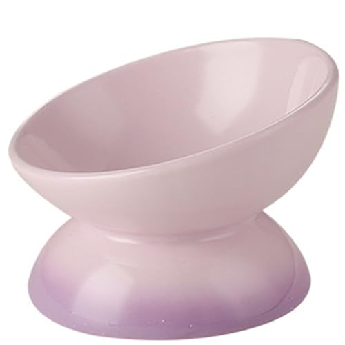 Cute Ceramic Tilted Food Bowls for Indoor Cats Cat Bowl Elevated Cat Bowls Whisker Friendly 6.1 Inch Wide 15° Raised Kitten Supplies Dishwasher and Microwave Safe Purple Cats Water Bowl - color: Purple Ceramic Elevated Cat Bowl