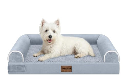 Medium Dog Bed Orthopedic Washable: Beds Bolster Medium Sized Dogs Bed Egg Crate Foam Couch Sofa Waterproof with Removable Cover - color: Light Grey, size: 28.0"l X 19.0"w X 5.5"th