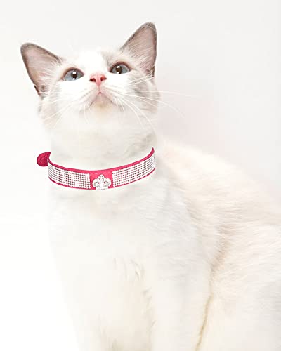Dog Collar for Small Dogs, Adjustable Leather Suede Bling Dog Collars，Pink Dog Collar Cat Collar, Rhinestone Dog Collar (XS, Rose red3) - color: rose red3, size: XS