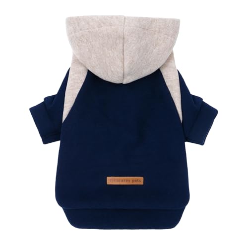 Fitwarm Color Block Dog Hoodie Sweater, Winter Clothes for Small Dogs Boy Girl, Lightweight Pet Sweatshirt, Midnight Blue, Beige, XXL - color: Midnight Blue, size: XX-Large