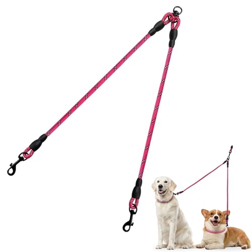Taglory Double Dog Leash Coupler for Two Dogs, 1/3" Lightweight Dual Leash Extension for Small and Medium Dogs, No Tangle 360° Swivel, Reflective Rope, 30 Inch, Pink - color: Pink