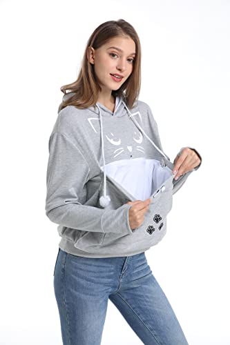 ALYC Unisex Hoodies Pet Holder Cat Dog Kangaroo Pouch Carries Pullover with Cat Printing Sweatshirt (Light Grey, XXXL) - color: Light Grey, size: 3X-Large