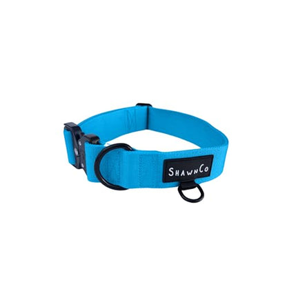 ShawnCo Basecamp Dog Collar- Premium, Adjustable, Heavy-Duty Nylon Tactical Dog Collar with Metal Buckle for Medium and Large Dogs (Oceanic Blue, M) - color: Oceanic Blue, size: M- No Handle