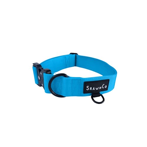 ShawnCo Basecamp Dog Collar- Premium, Adjustable, Heavy-Duty Nylon Tactical Dog Collar with Metal Buckle for Medium and Large Dogs (Oceanic Blue, M) - color: Oceanic Blue, size: M- No Handle