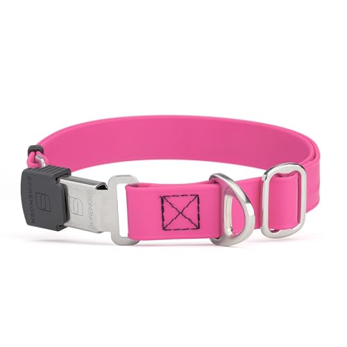 Biothane Waterproof Durable Dog Collar with Herm Sprenger - Quick Release ClicLock Buckle - Fits Medium and Large Dogs - Made in USA (Passionfruit Pink, W 1" x L 15"-25") - color: Passionfruit Pink, size: W 1" x L 15"-25"