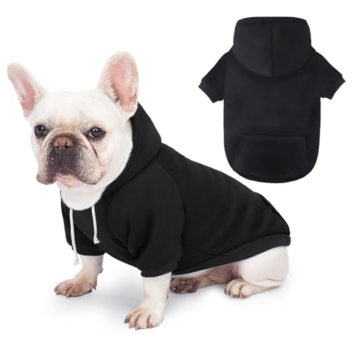 Dog Basic Hoodie Soft Dog Clothes Cold Weather Sweaters for Medium Large Dogs Cozy Fabric Warm Sweatshirt with Leash Hole for Boys (Black, Large (20-35 lbs)) - color: Black, size: Large (20-35 lbs)