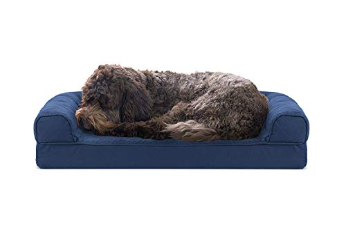 Furhaven Cooling Gel Dog Bed for Medium/Small Dogs w/ Removable Bolsters & Washable Cover, For Dogs Up to 35 lbs - Quilted Sofa - Navy (Blue), Medium - color: Navy Blue, size: Medium