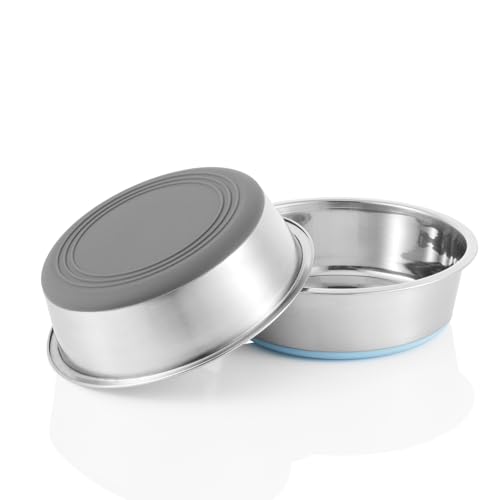 Stainless Steel Dog Bowls 2 Pack – 2 Cup Pet Food & Water Bowls with Non-Slip Rubber Base, Dishwasher Safe, for Small Dogs & Cats - size: 2 Cup