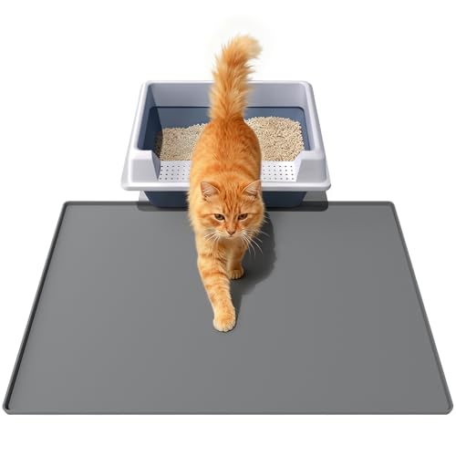 Cat Litter Mat 24" x 16",Soft Silicone Material, Easy Clean Waterproof No Slip Litter Tray Mat, Durable Cat Mat For Indoor,Garden - color: Grey, size: 23.6" X 15.7"