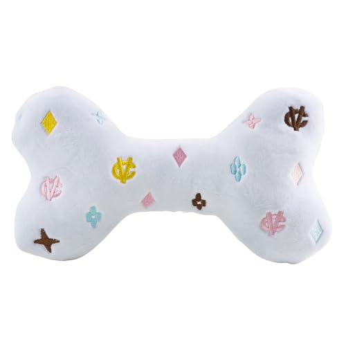 Haute Diggity Dog Chewy Vuiton Bone Plush Squeaky Dog Toy, Soft Durable Designer-Inspired Stuffed Puppy Chew Toys for Small, Medium & Large Dogs, Machine-Washable (White) XL - color: White Bone, size: X-Large