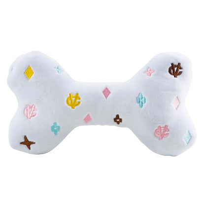 Haute Diggity Dog Chewy Vuiton Bone Plush Squeaky Dog Toy, Soft Durable Designer-Inspired Stuffed Puppy Chew Toys for Small, Medium & Large Dogs, Machine-Washable (White) XL - color: White Bone, size: X-Large