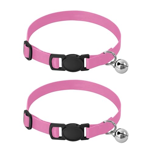 2 Pack Pet Collar Coral Pink Cat Collars with Bell, Adjustable 10.6 to 17.1 Inches - color: Coral Pink